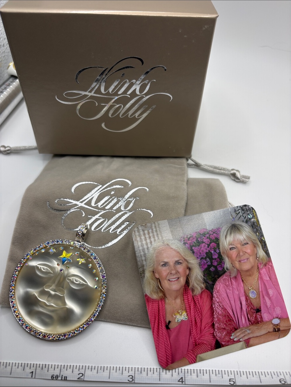 Kirks Folly Iridescent Magnetic  Pearl Moon Face Pendant with Multicolor Crystal - Picture 6 of 6
